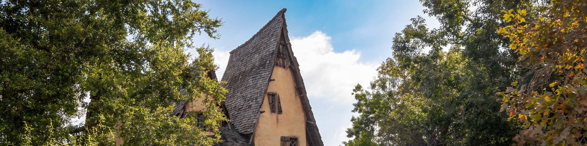 The enchanting Witch House in Los Angeles, a whimsical storybook architecture landmark that evokes fairy tale magic and historical charm.