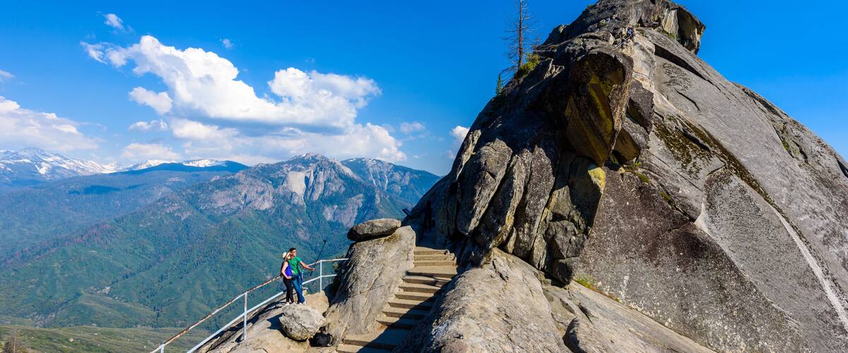 Hiker at Moro Rock. Hiking in Sequoia National Park, California, USA