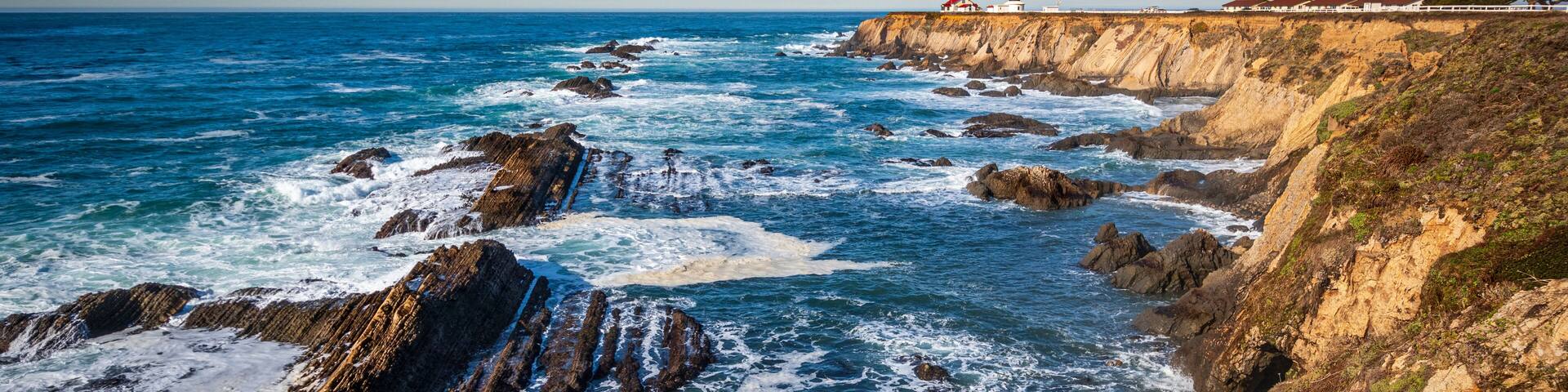Pt. Arena Lighthouse in Mendocino County, California. The 150 year old lighthouse with a 115 foot tower is located 130 miles north of San Francisco, CA.