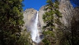 Une cascade se déversant le long d’une falaise rocheuse, entourée d’arbres.