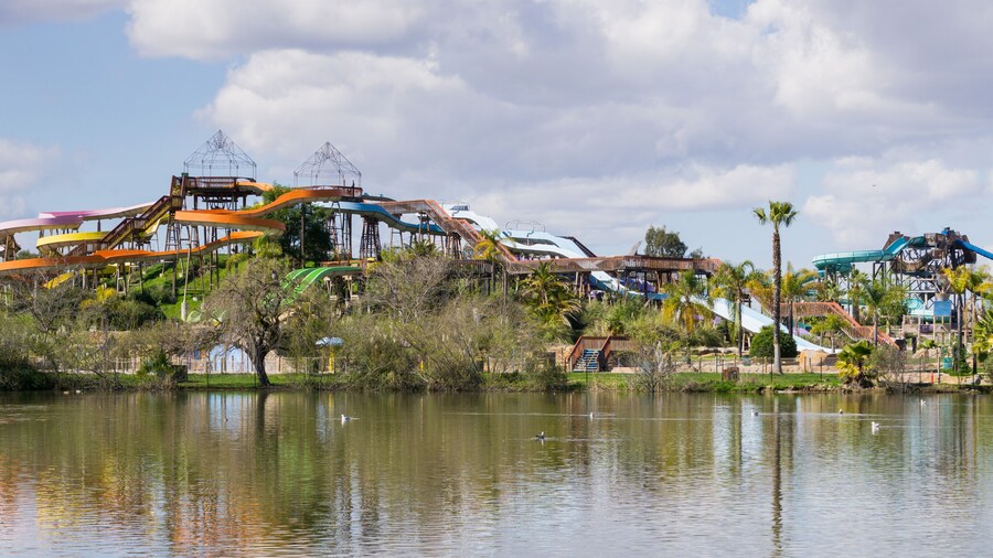 Water slide on the shoreline of a pond, Cunningham Lake, San Jose, south San Francisco bay, California