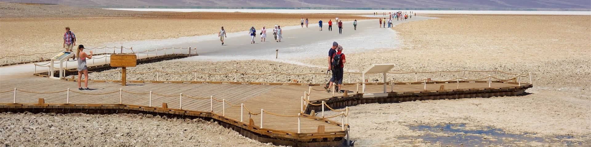 Badwater featuring desert views, views and hiking or walking