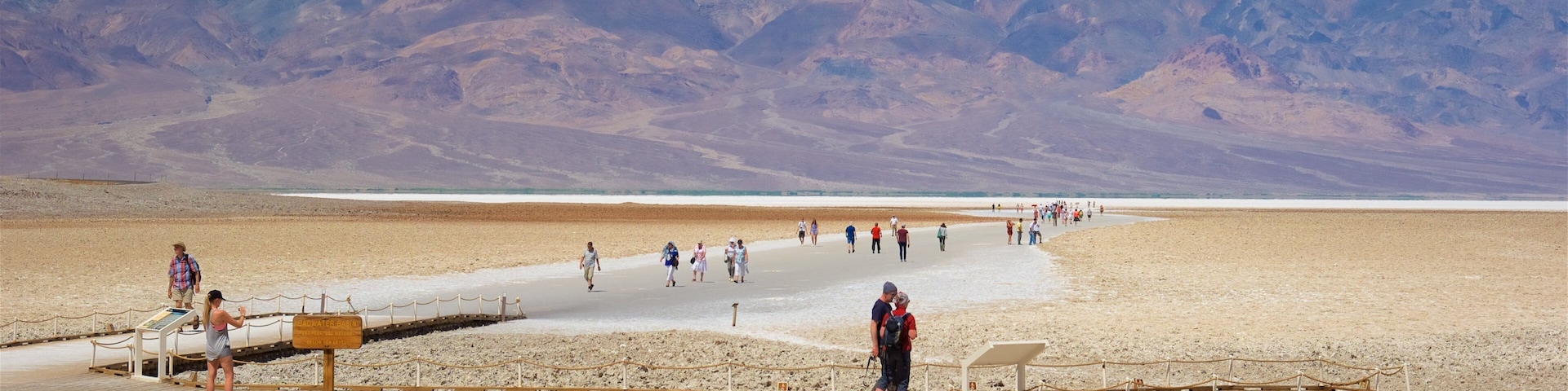 Badwater featuring desert views, views and hiking or walking