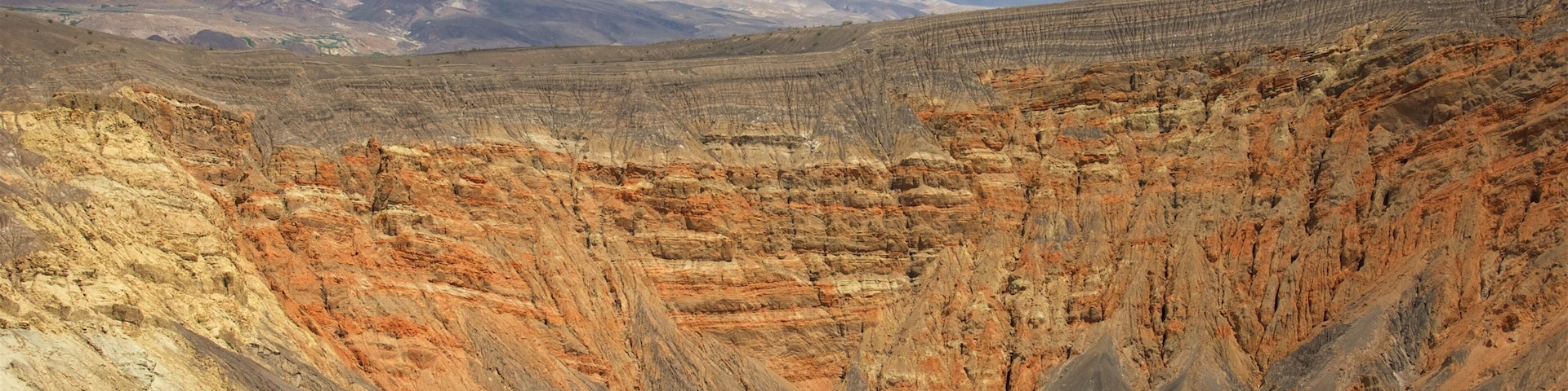 Ubehebe Crater mostrando um desfiladeiro ou canyon e paisagens do deserto