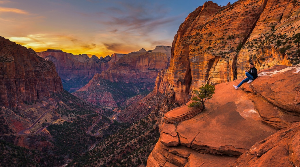 Tourist at the Canyon Overlook in Zion National Park
