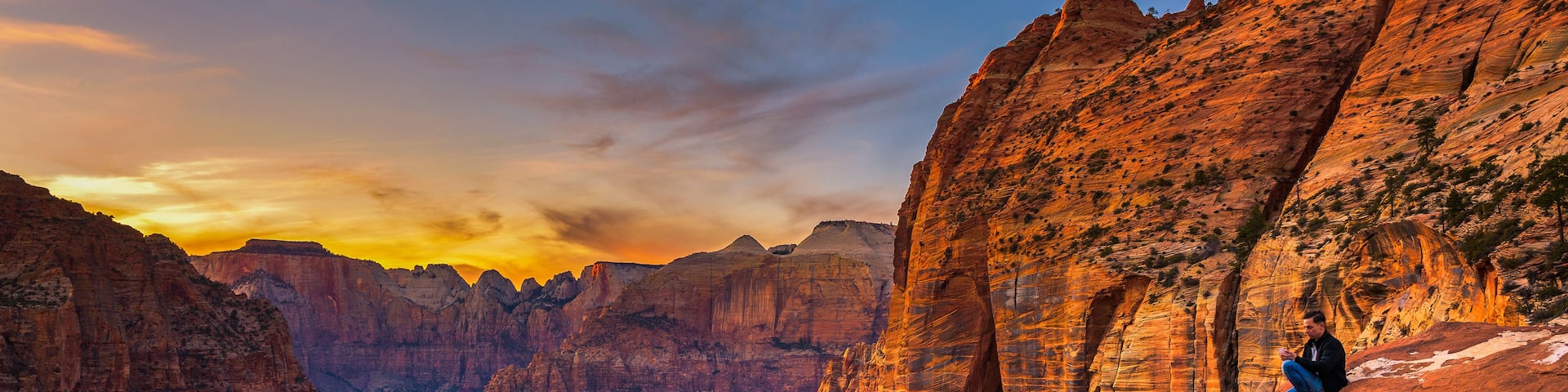 Tourist at the Canyon Overlook in Zion National Park