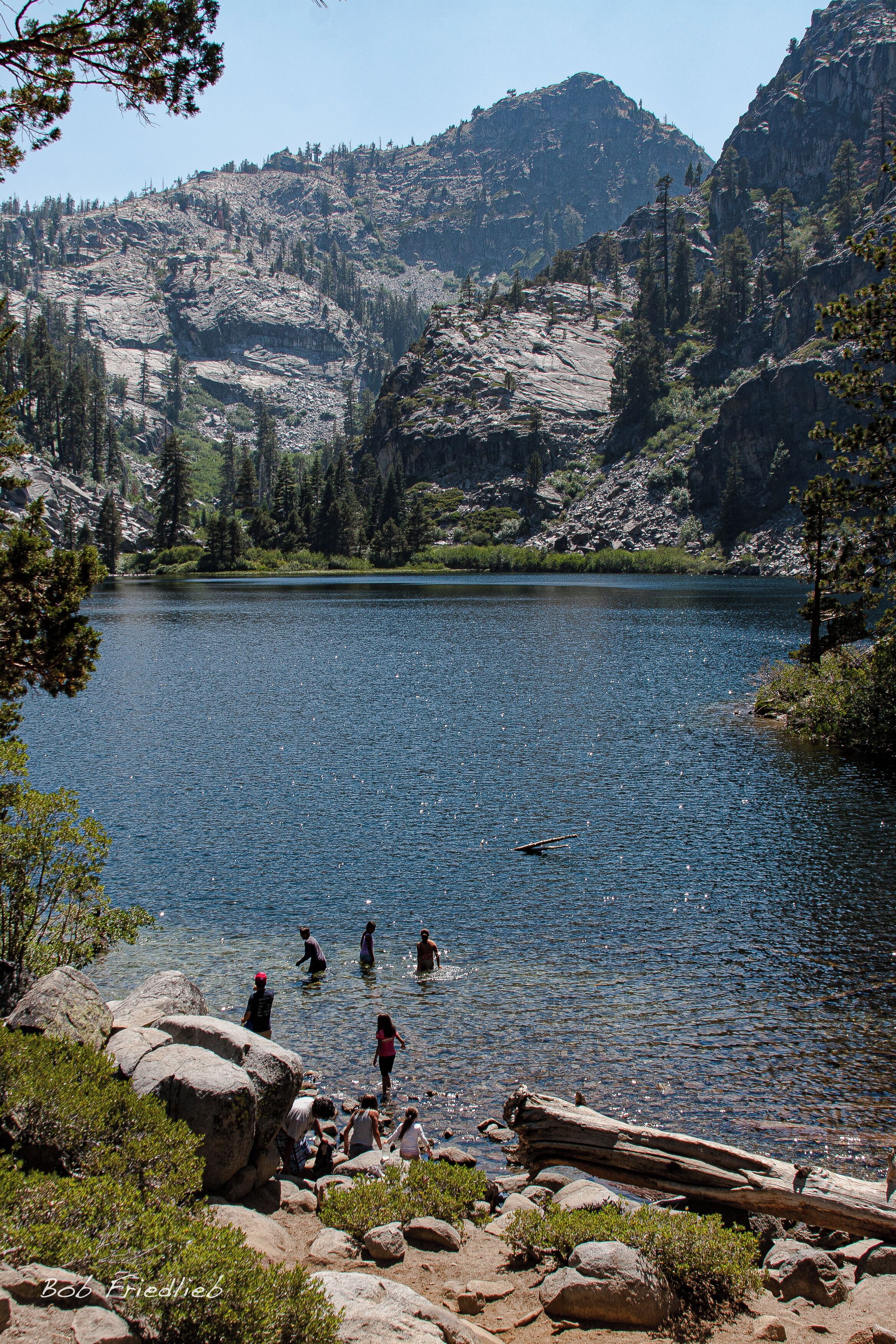 Brave souls in some COLD water at Eagle Lake CA
