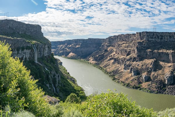 Snake Canyon River Gorge as seen from Snake River Rim Trail on sunny summer day near Shoshone Falls Park, Twil Falls, Idaho, USA
