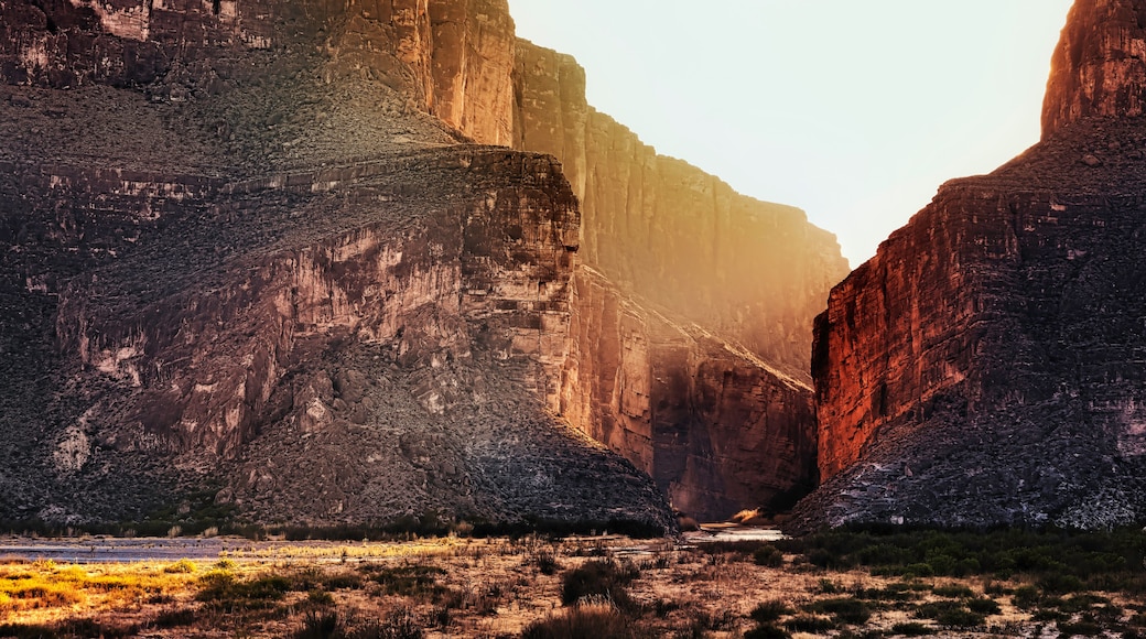Santa Elena Canyon, Big Bend National Park, USA, showing evening sunrays.