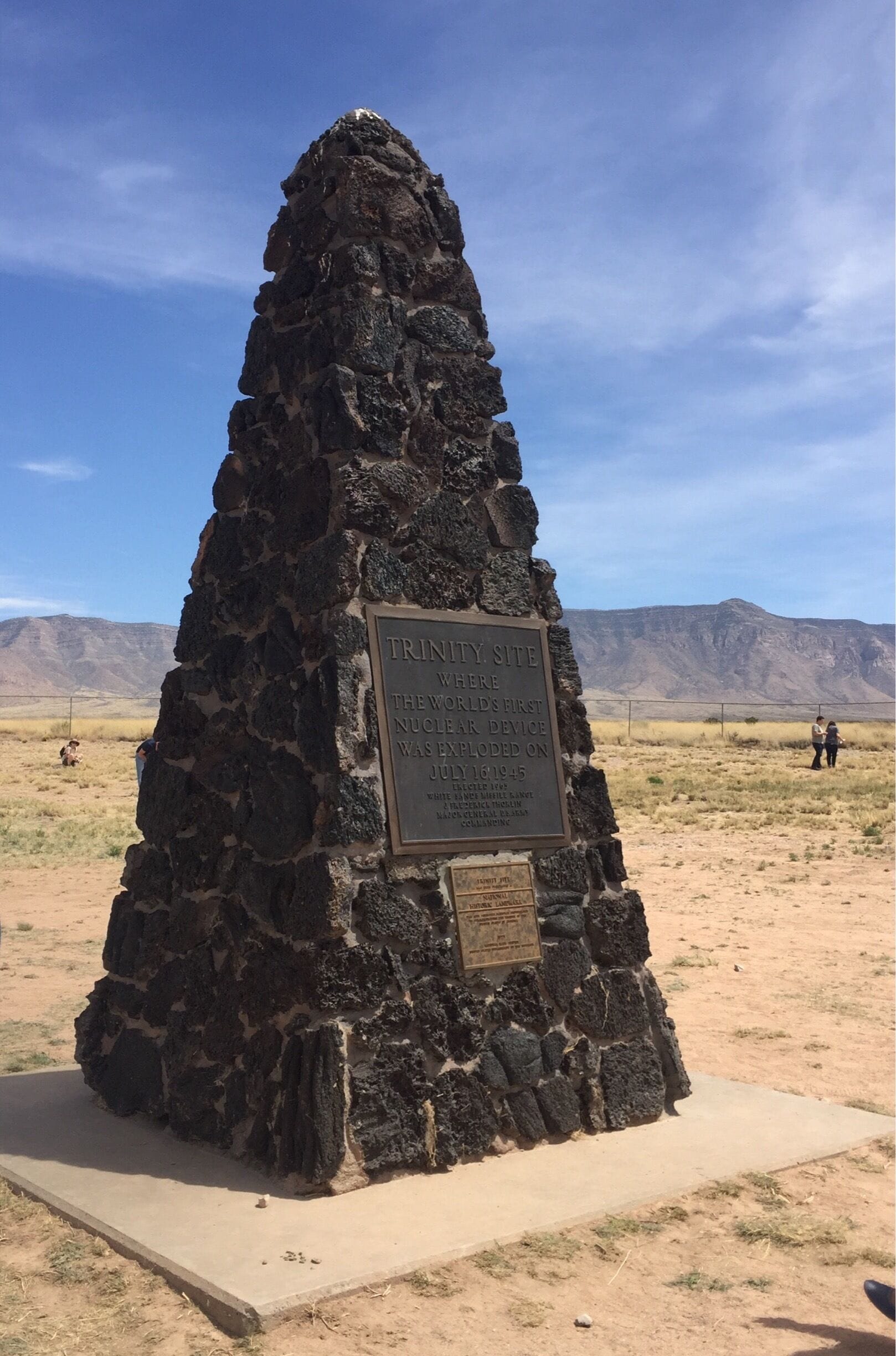 This lava rock obelisk stands at The Trinity Site at White Sands Missile Range on the spot of the first atomic bomb detonation 