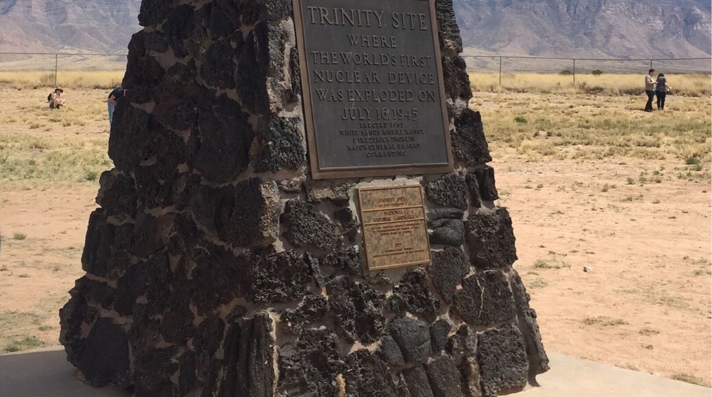 This lava rock obelisk stands at The Trinity Site at White Sands Missile Range on the spot of the first atomic bomb detonation