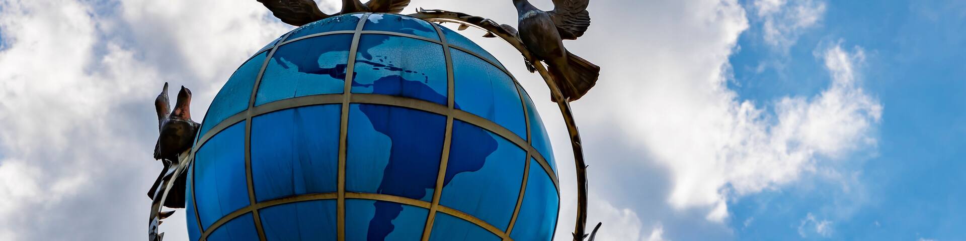 Sign of zero kilometer. Globe on the Independence Square.Kiev.