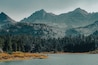 Man Fishing in Long Lake. Little Lakes Valley Trail in Bishop California