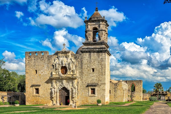 Mission San Jose is a historic landmark building with an operation church parish inside in San Antonio Texas.