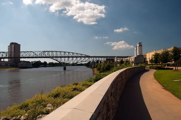 View of the Texas Street bridge as it passes over the Red River in Northwest Louisiana