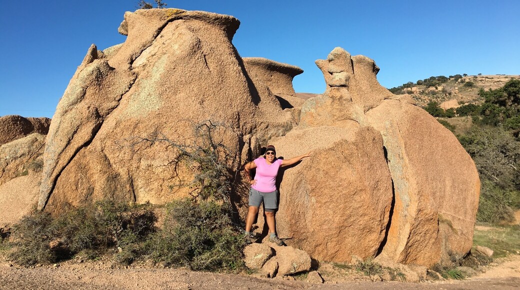 Enchanted Rock is an enormous pink granite pluton batholith located in the Llano Uplift approximately 17 miles north of Fredericksburg, Texas and 24 miles south of Llano, Texas. The #StatePark covers approximately 640 acres and rises approximately 425 feet (above the surrounding terrain to elevation of 1,825 feet above sea level. It is the largest such pink granite monadnock in the United States. It's a part of the #TexasStatePark system and includes 1,644 acres, it was designated a Recorded #Texas #Historic #Landmark in 1936. The #hiking trails are pretty easy and the views are awesome, the one to the summit of #EnchantedRock is a little challenging because it is so steep, but nothing too crazy.