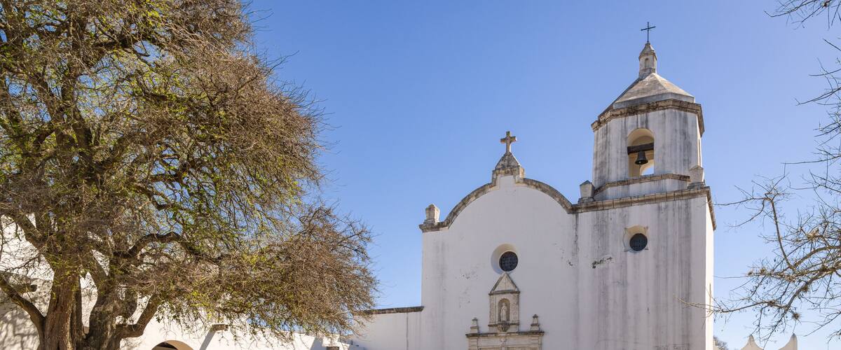 The reconstructed Mission Espiritu Santo at Goliad State Park and Historical Site.