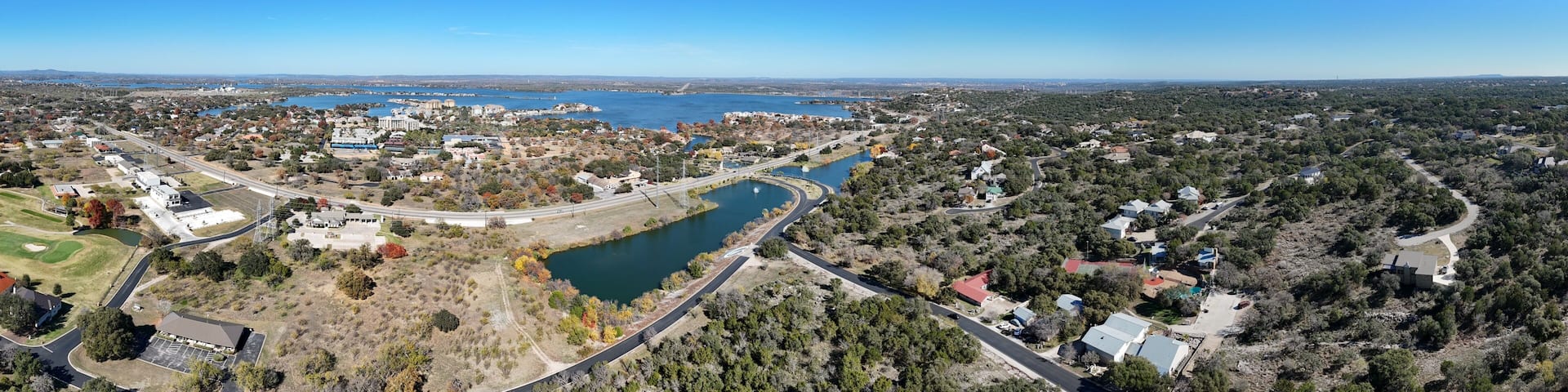 Aerial scenes of Lake LBJ in the central Texas Hill Country