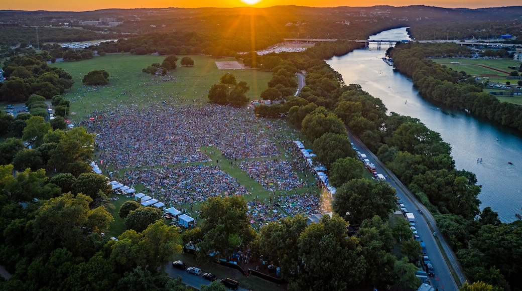 Zilker Park Concert: Sunset Aerial Over Austin Crowd (4K)
