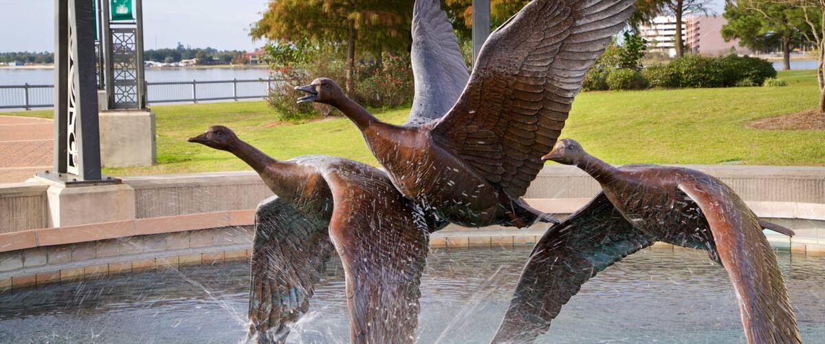 Bord Du Lac Park ofreciendo un jardín y una fuente