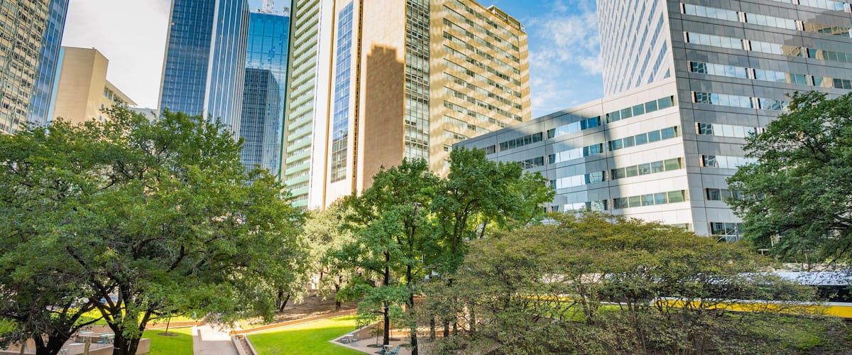 Thanks-Giving Square featuring a city and a park