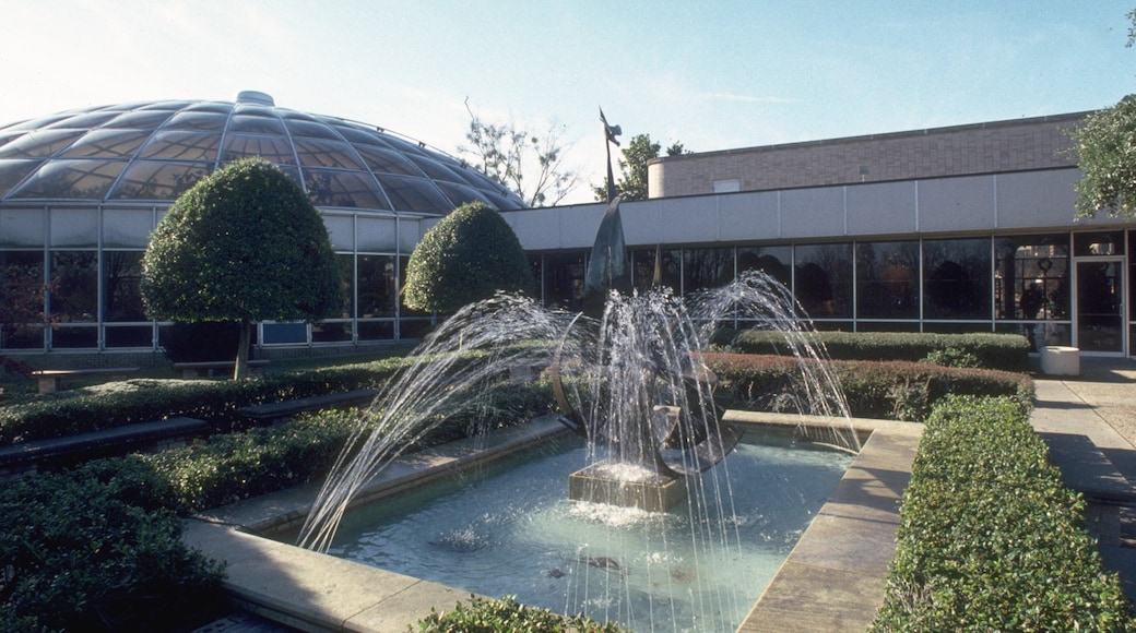 Shreveport ofreciendo un estanque, una fuente y un jardín