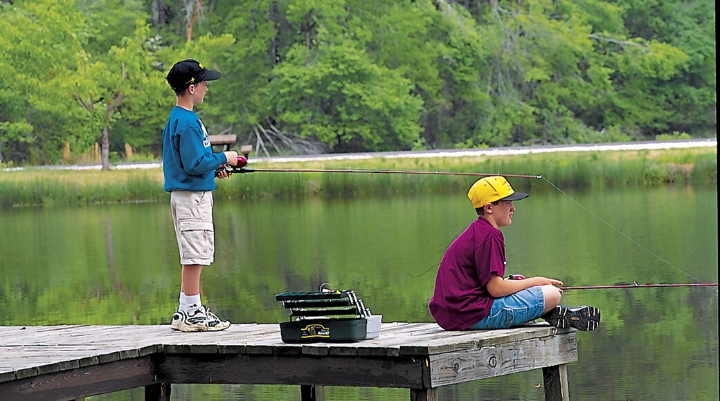 Camden som viser en sø eller et vandhul og fiskeri såvel som børn