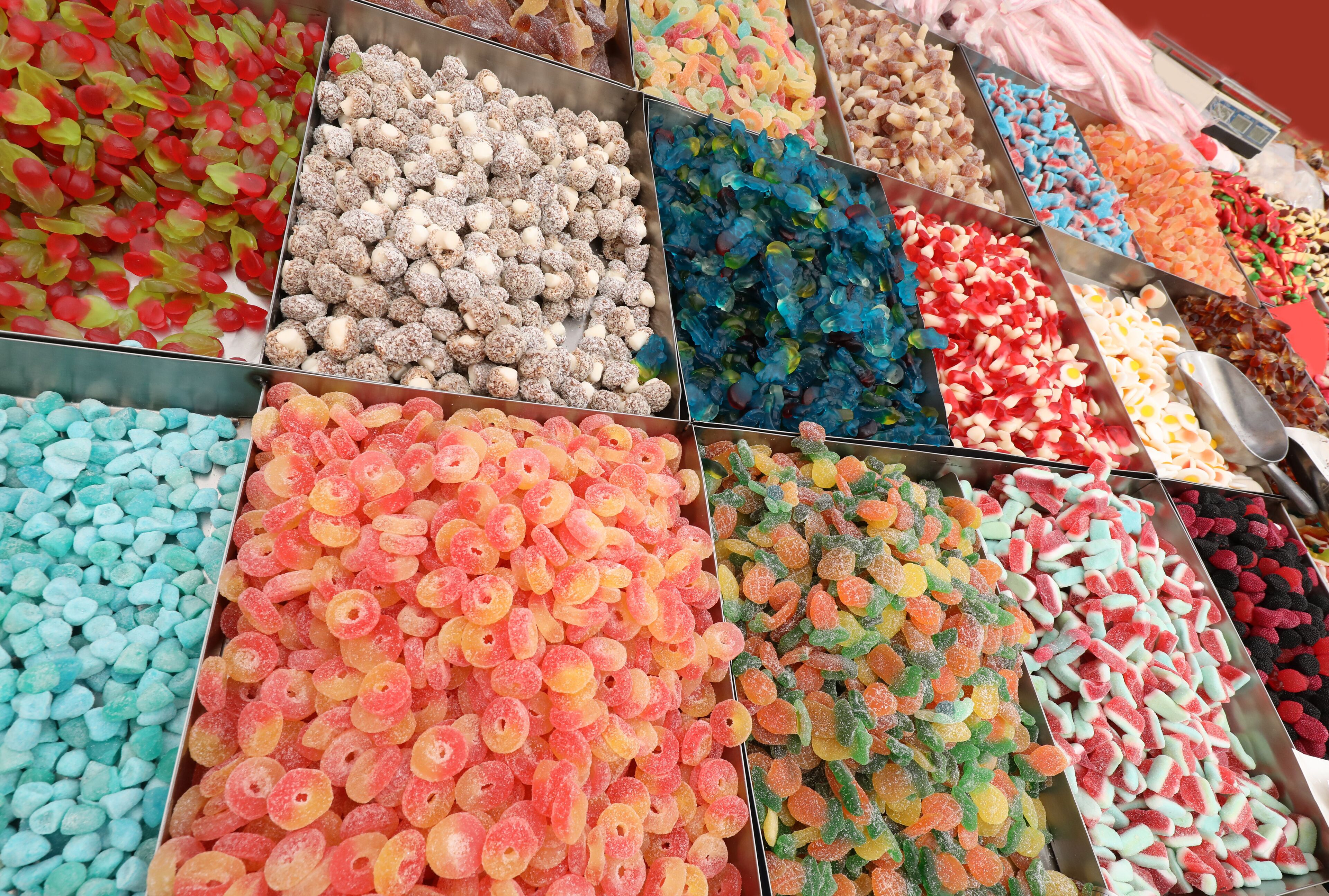 candy shop with many colorful varieties of sweetened candy