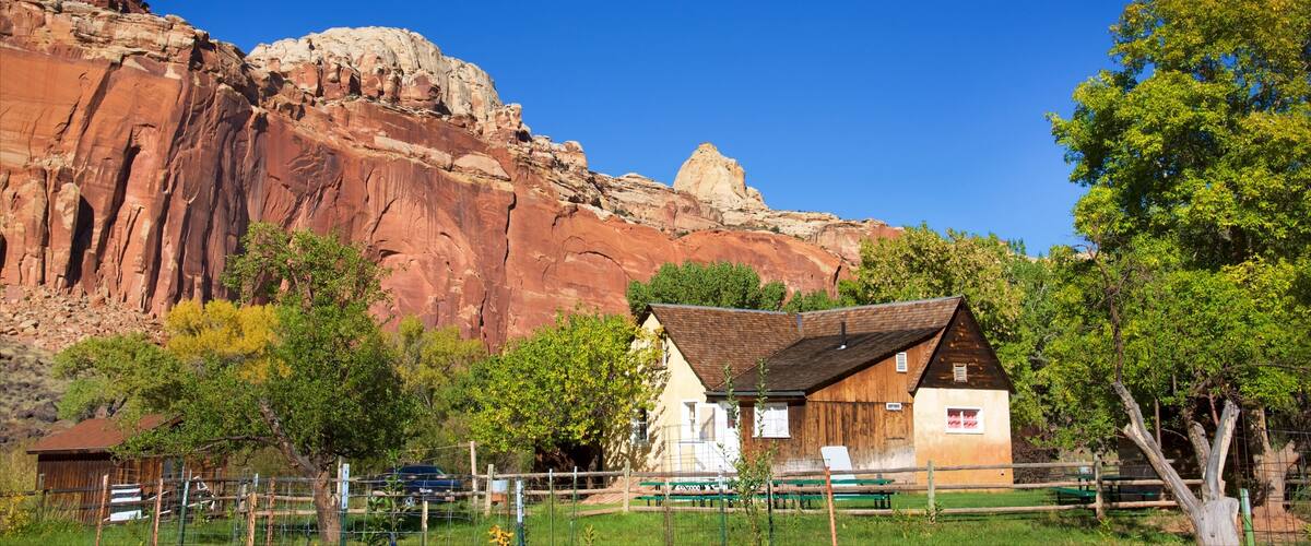 Capitol Reef National Park featuring a gorge or canyon, tranquil scenes and desert views