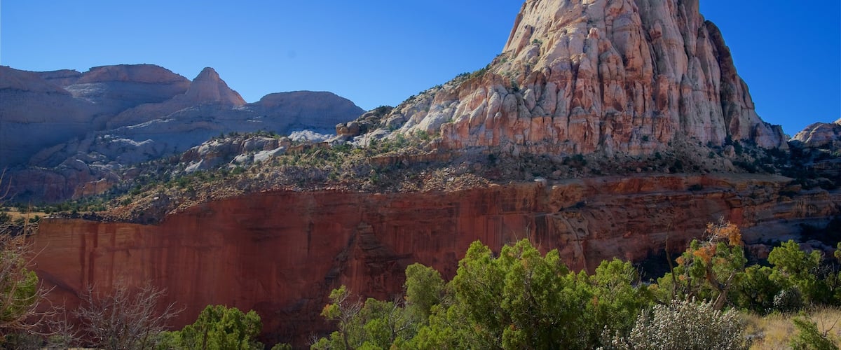 Capitol Reef National Park mostrando vistas al desierto, escenas tranquilas y un barranco o cañón