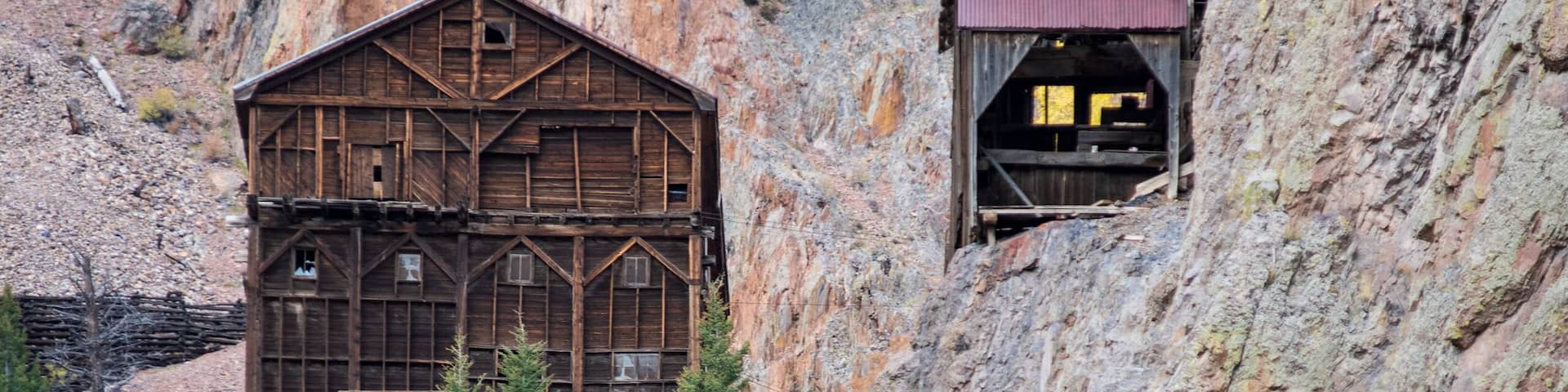 Large Mine Buildings Teeter on the Edge of a Mountain in Creede Colorado