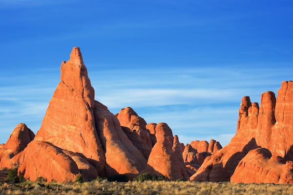 Moab das einen Schlucht oder Canyon, ruhige Szenerie und WĂŒstenblick