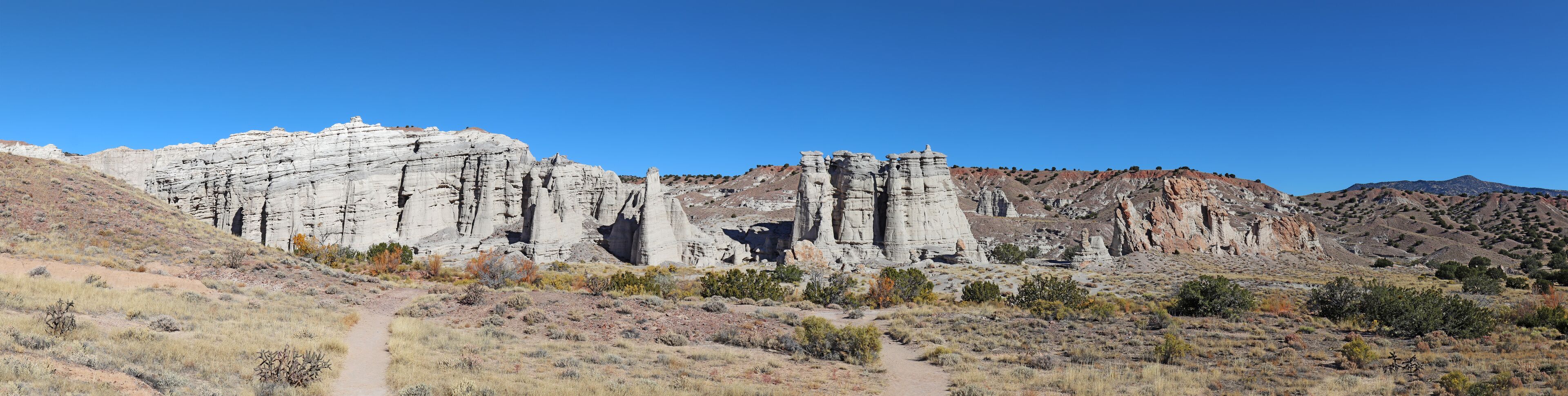 Panorama of rock formations and vegetation at Plaza Blanca near Abiquiu, New Mexico