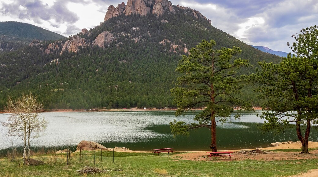 Springtime view of Wellington Lake and Castle Mountain, Colorado, USA