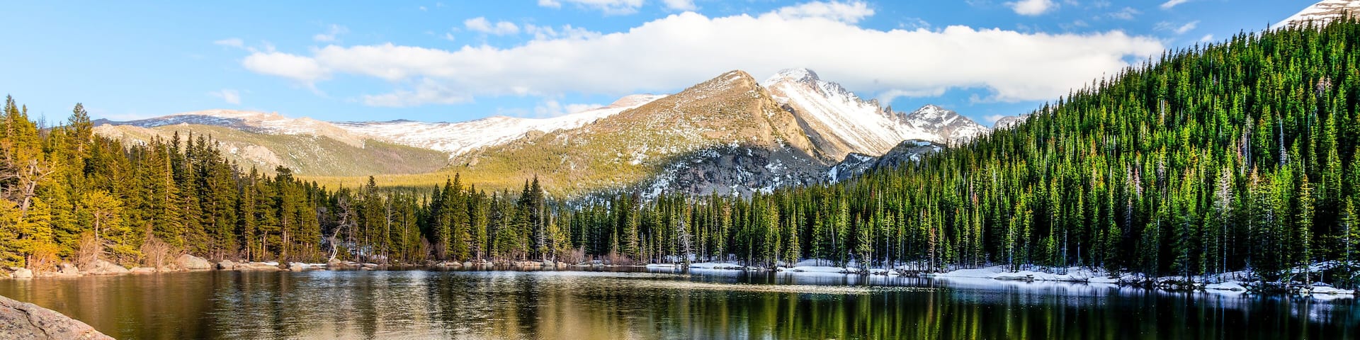 Bear Lake in the Rocky Mountain National Park in Colorado, is magnificent::clear, serene, cold,