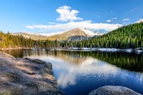Bear Lake in the Rocky Mountain National Park in Colorado, is magnificent::clear, serene, cold,