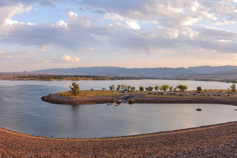Chatfield Reservoir - A panoramic overview of Chatfield Reservoir on a late Summer evening. Chatfield State Park, Denver-Littleton, Colorado, USA.