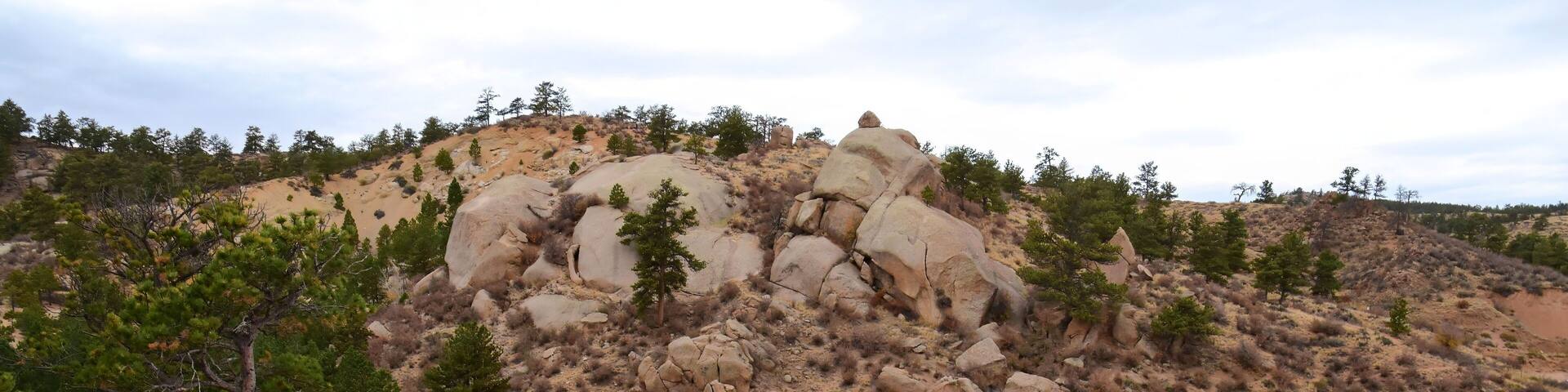 hiking through the forest along the middle crow creek shoreline in curt gowdy state park, southern wyoming, on a cloudy winter day