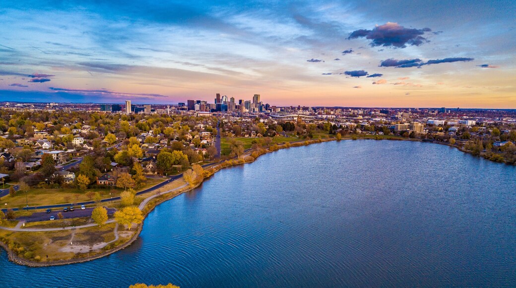 Colorful Drone Sunset at Sloan's Lake in Denver, Colorado