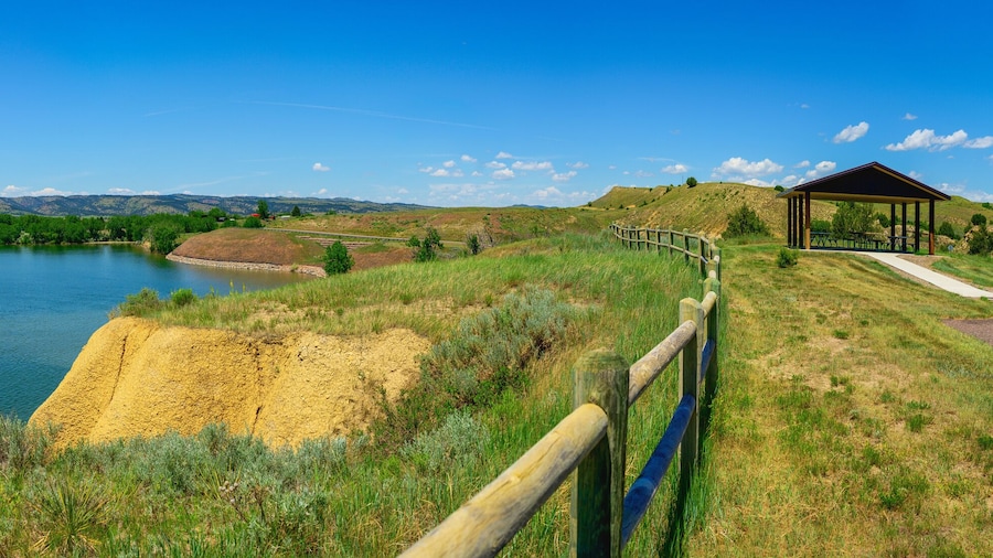South Dakota Black Hills Country Summer Lake Landscape: The Panoramic Beauty of Angostura Reservoir State Recreation Area in Hot Springs, United States