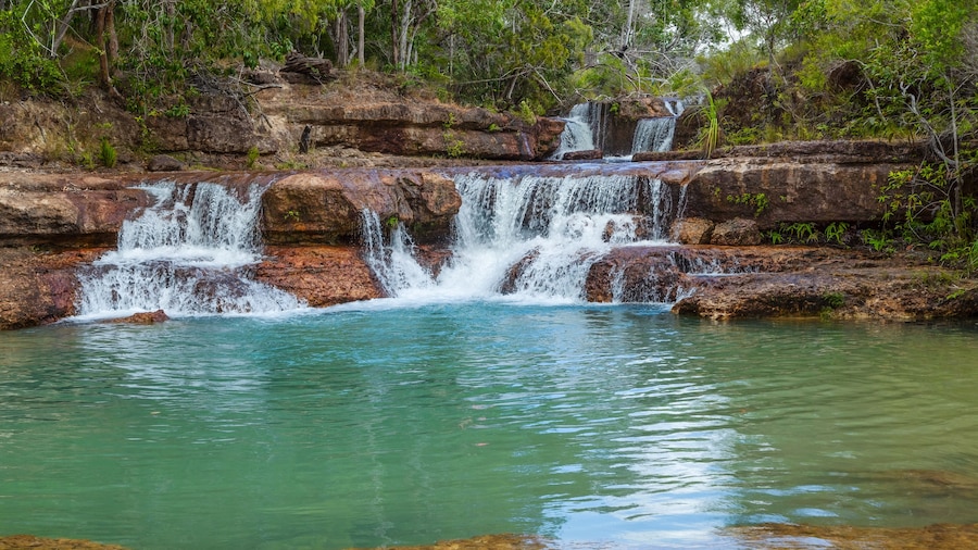 Fruit Bat Falls, a popular set of waterfalls and swimming holes because of a lack of crocodiles, situated on the Telegraph Track in Jardine River National Park on Cape York in Queensland, Australia.