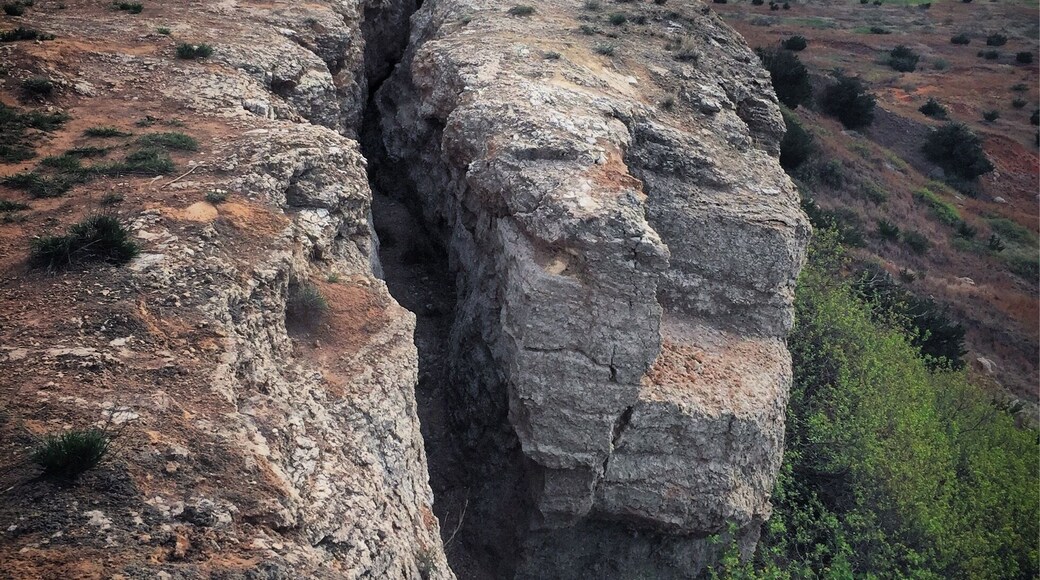This is a nice hike right off Highway 412 if you find yourself in between Enid and Woodward in Oklahoma. They call these the Gloss Mountains because the sun reflects off the shiny gypsum like glass.
