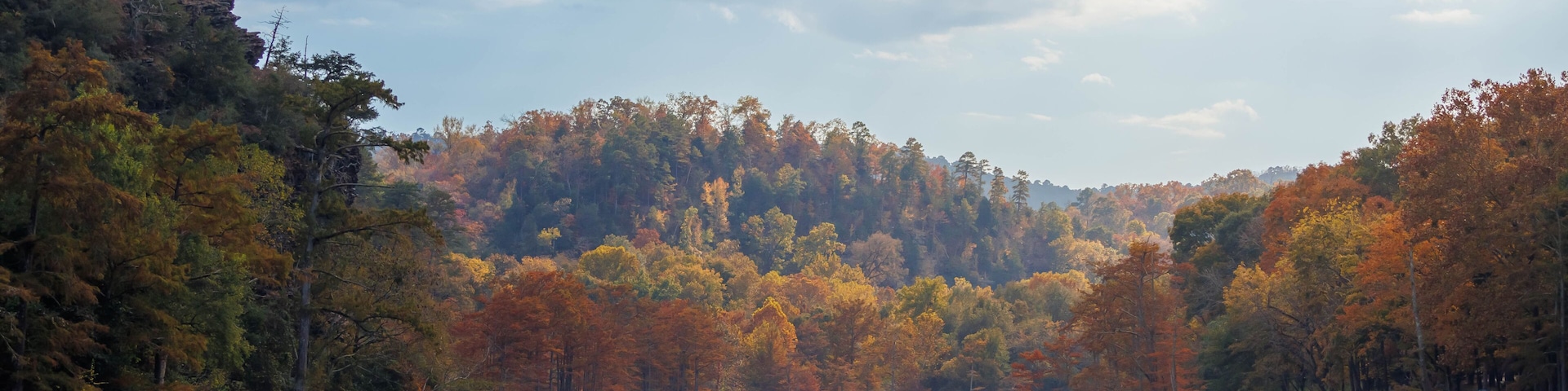 Autumn Colors and a Lone Boat on Broken Bow Lake