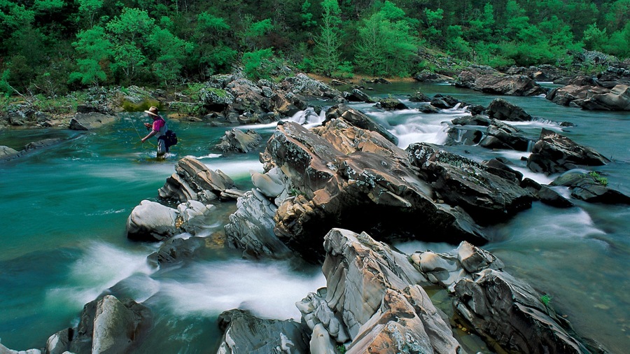 Cossatot River State Park featuring a river or creek as well as an individual male