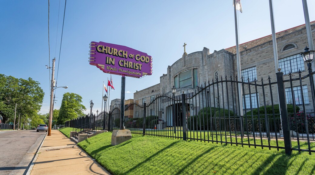 Mason Temple which includes signage and a church or cathedral