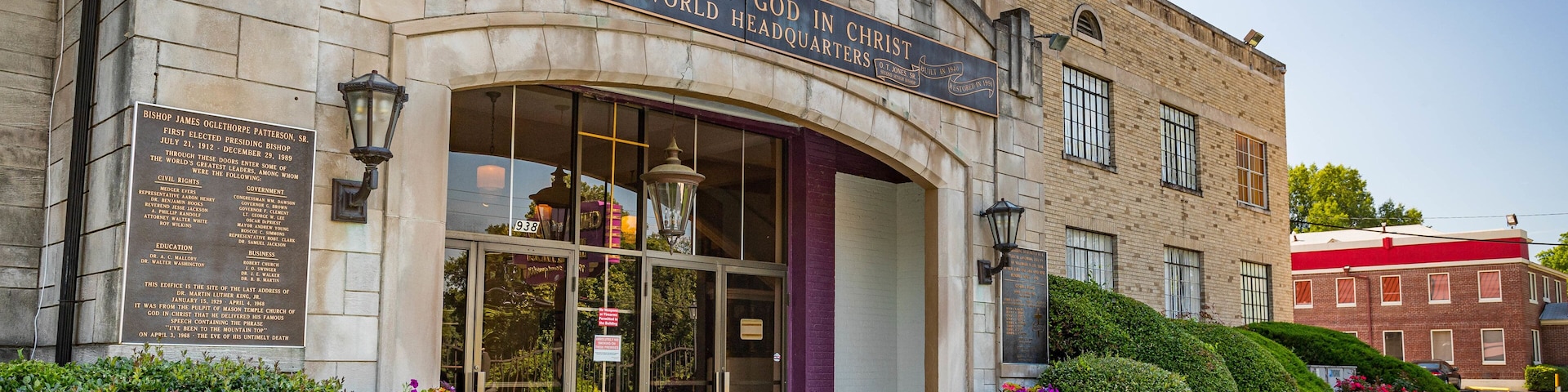 Mason Temple which includes signage and a church or cathedral