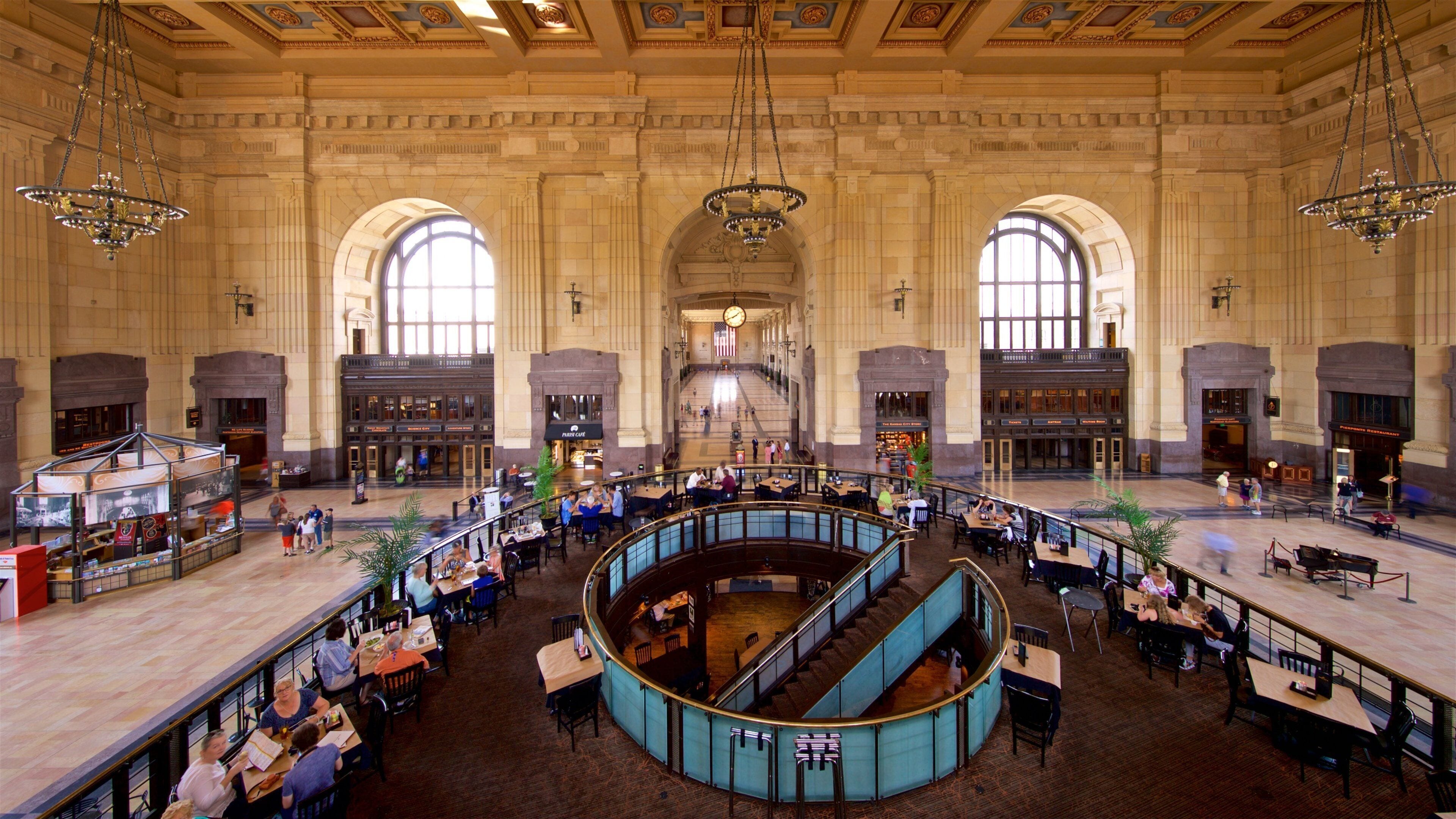 Union Station featuring interior views and heritage elements as well as a small group of people