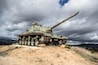 Battle tank on display in a village in the province of Burgos.