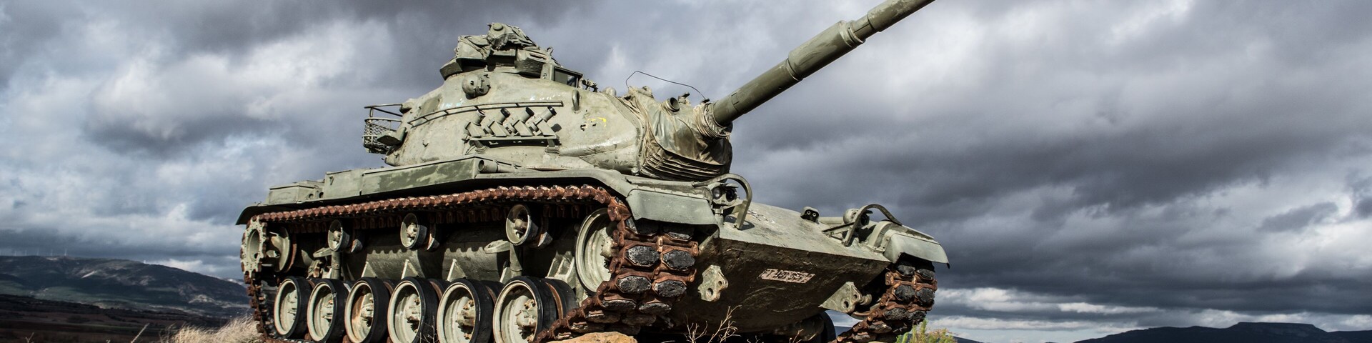 Battle tank on display in a village in the province of Burgos.