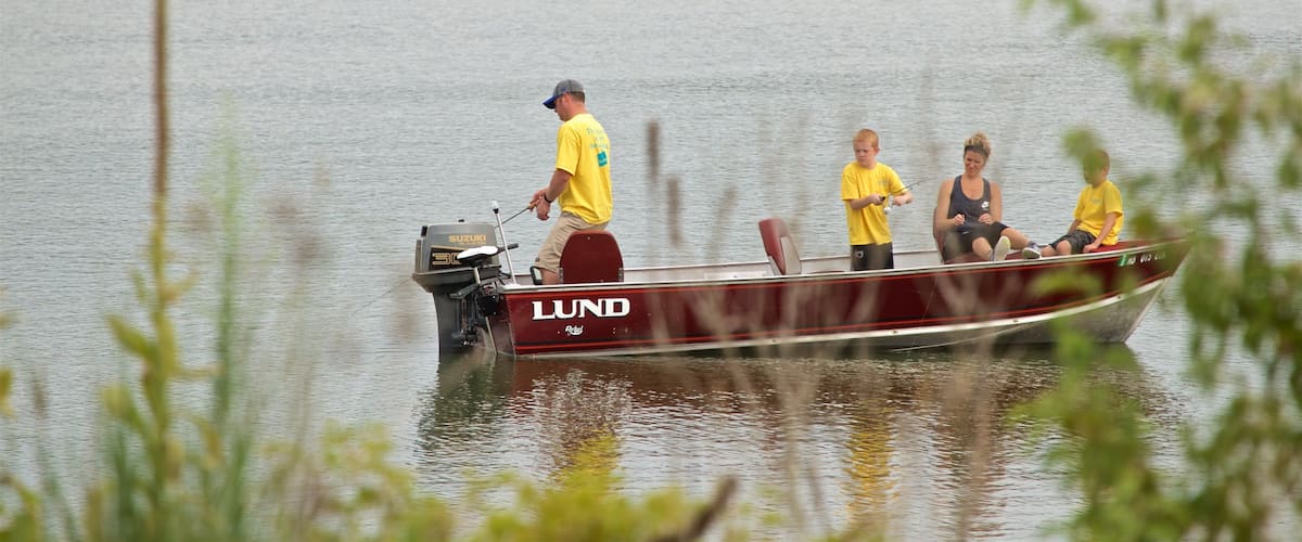 Zorinsky Lake Park which includes a lake or waterhole, fishing and boating